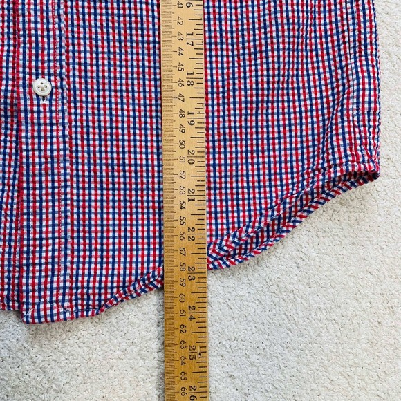 Ralph Lauren Boys Gingham Seersucker Shirt Red White Blue Short Sleeve M 10-12 - Picture 6 of 8